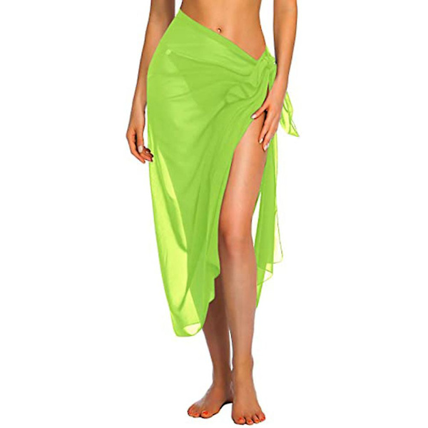 Naisten pitkä ja lyhyt sarong-uimapukupeite kesäranta bikinit kääri läpikuultava lyhyt hame huivi uima-asujen peitteeksi Light Green-Long One Size