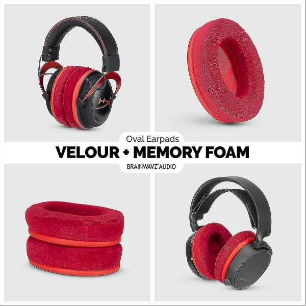 Erstatning Memory Foam øreputer for store Over The Ear-hodetelefoner, rød velour