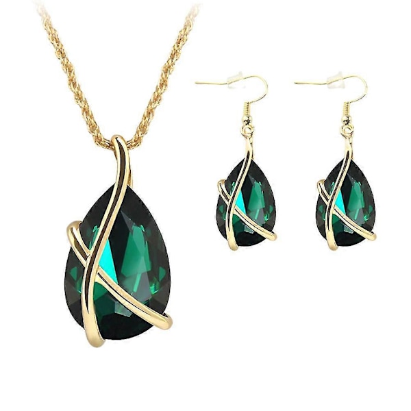 1 Set Halsband Örhänge Set Kristall Örhängen Vintage Halsband Halssmycke Dam Smyckesset Grön