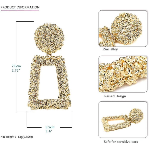 Drop Earrings Stort metall rektangel Geometrisk Dingle øredobber Sølv/gull