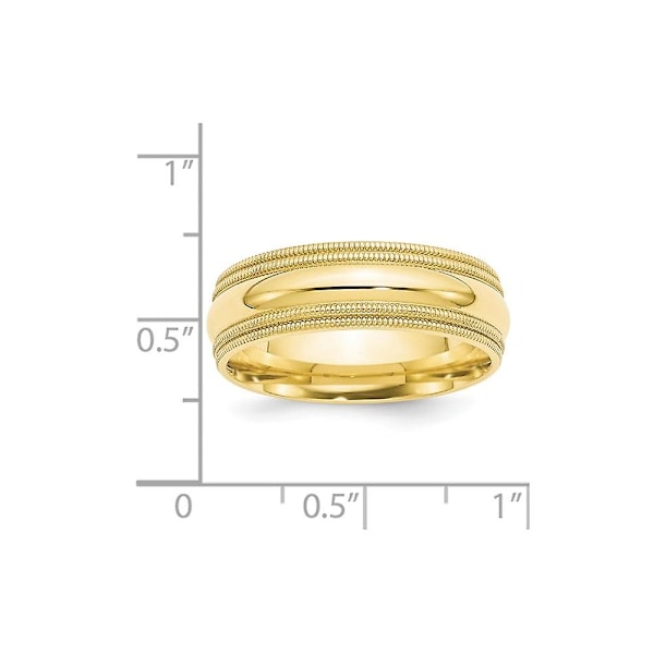 10k Gult Guld Massivt Polerat Graverbart 7mm Dubbel Milgrain Comfort Fit Band Ring Smycken för Kvinnor - Ringstorlek: 4 till