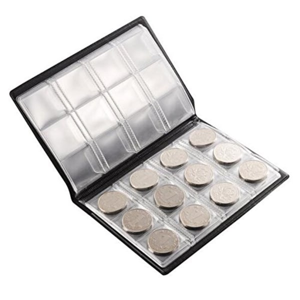 1 stk. Sort 10 sider 120 lommer møntsamling album Mindemønter Penney opbevaringsbog holder arrangør til møntsamler