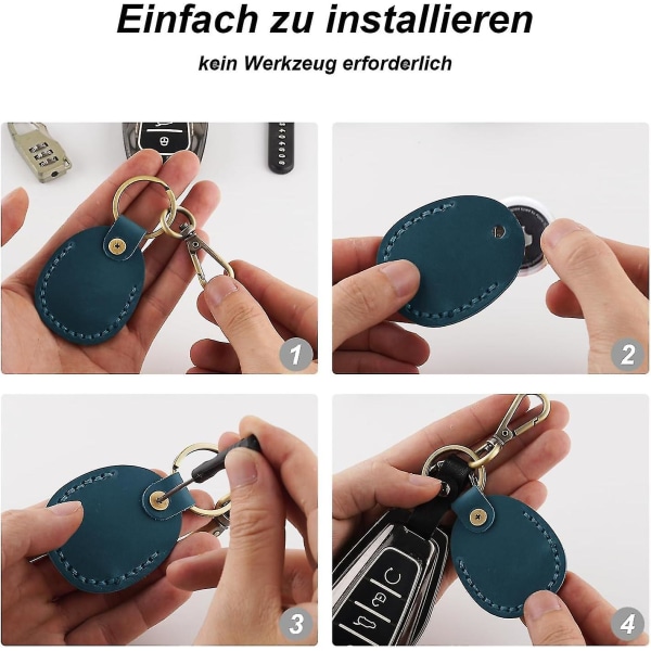 2 stk. PU Læder Airtag Nøgleholder, Airtag Vedhæng Airtag Etui Airtag Holder Airtag Nøglering Airtag Nøgleholder Etui Blue