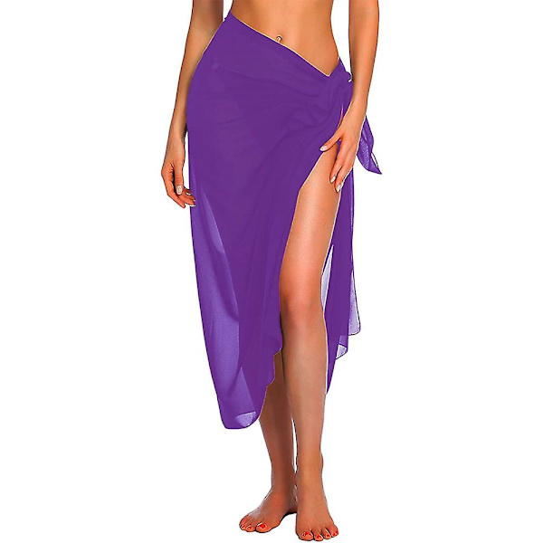 Naisten pitkä ja lyhyt sarong uimapukukangas kesäranta bikinit kääre läpikuultava lyhyt hame huivi uima-asukangas Purple-Long One Size