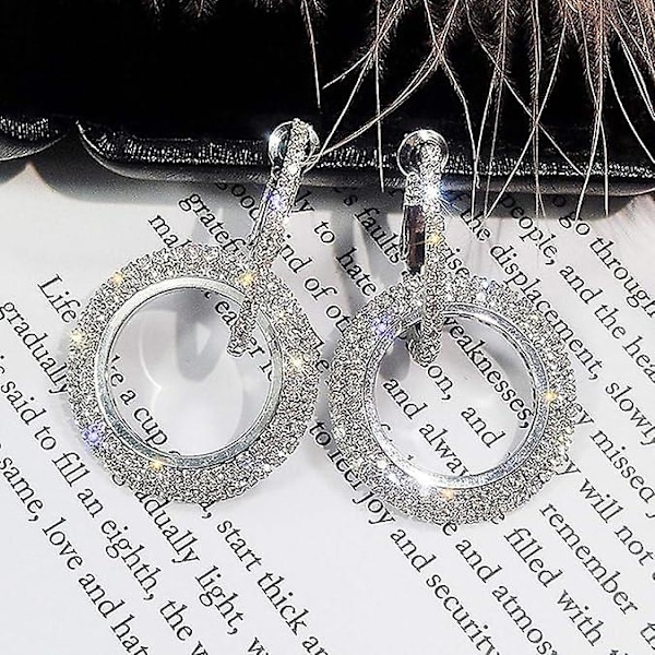 Øreringe til kvinder, 1 par diamant runde glitter øreringe ferie øreringe, kvast øreringe smykker til kvinder mode Silver