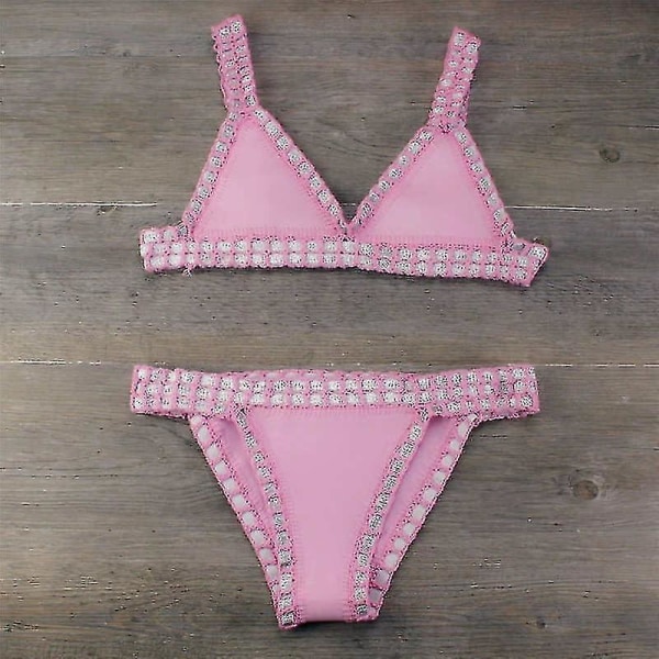 Häcklad baddräkt bikini dam badkläder sexig bandage brasiliansk bikini 2023 baddräkter dam Black M