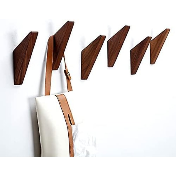 Pakke med 6, minimalistiske kroge, sort valnød vintage træ naturlige træ knager væg træ knage rack, tøj hat håndklæde rack tøj hat bøjle, træ cra