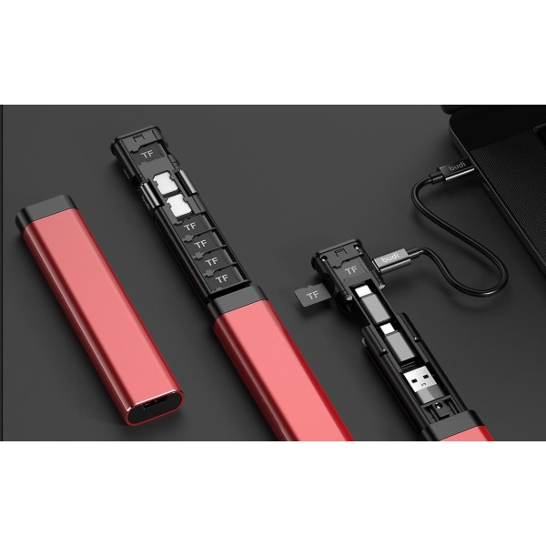 Budi 9-i-1 Essential Rejseoplader & Data Synkroniseringskabel Stick Red