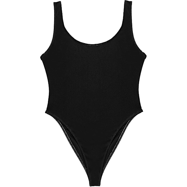 Freebily Dam Retro 80-tal/90-tal Inspirerad Hög Skuren Låg Rygg En Delig Baddräkt Baddräkter Xinmu Black S