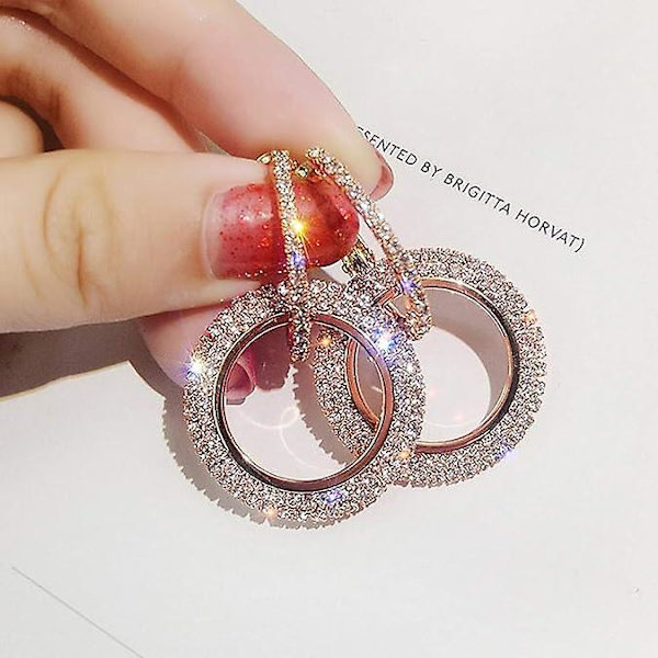 Øreringe til kvinder, 1 par diamant runde glitter øreringe ferie øreringe, kvast øreringe smykker til kvinder mode Rose Gold