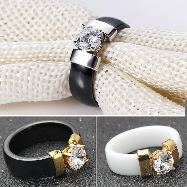 1 st Lovers Par Ringar Smycken Present Mode Keramisk Band Inlagd Kubisk Zirkon Ring Silver US 7