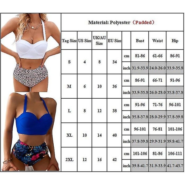 Kvinnors sommarsemester strandbikini set sexig behå topp hög midja trosor baddräkt badkläder B M