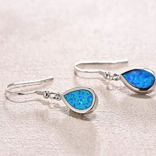 Fancime Sterling Sølv Opal Dangle Øreringe Tåreformet Krog Drop Øreringe Fødselssten Fine Smykker Til Kvinder Piger