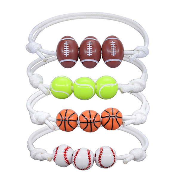 4-pack armband för pojkar Basketboll Fotboll Boll Flätad Justerbar Armband White