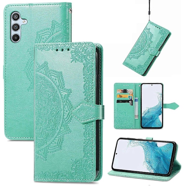 Plånboksfodral Mandala Blomma Läder Telefonskal Ställ - Grön för Samsung Galaxy A56 5G Grey
