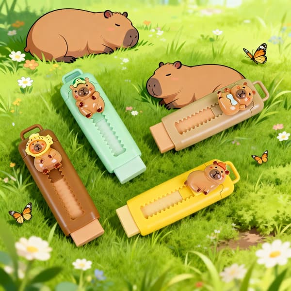 Ett utdragbart suddgummi format som en capybara, sött push-pull suddgummi, pennsuddgummi för studenter, skol- och kontorsmaterial för capybara-entusiaster Green