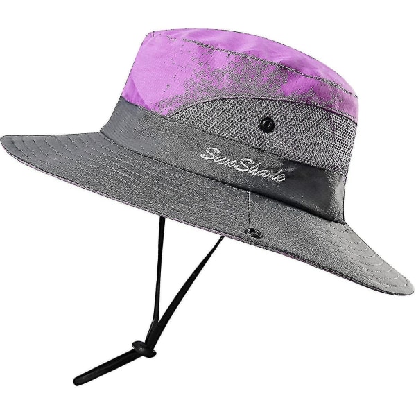 Dam Solhatt med UV-skydd, Vikbar, Mesh, Bredbrättad, Strand- och Fiskehatt Purple