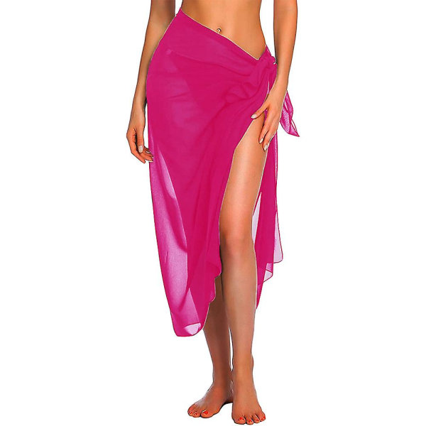 Womens Lang&Kort Sarong Badetøy Coverups Sommer Strand Bikini Wrap Gjennomsiktig Kort Skjørt Skjerf for Badetøy Cover-ups Rose-Long One Size