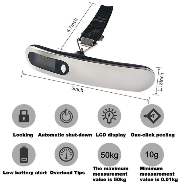 Bagagevåg, 50 kg/110 lb Bärbar Mini Reseväska Vågskala Hushållsdigital Display Vågskala Tillämpad Flygbagage Utomhusvågskala Vägningsbalans