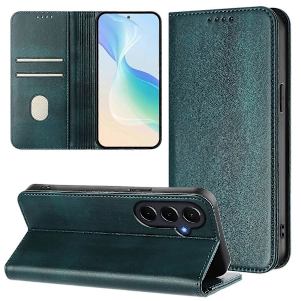Til Samsung Galaxy A55 5G Wallet Cases Retro Tekstur RFID-Blokerende Læder Telefon Cover - Mørkegrøn Wine Red
