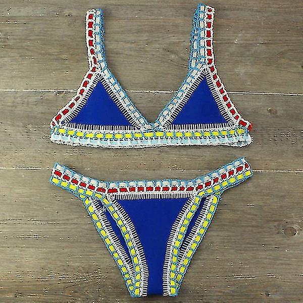 Häcklad baddräkt bikini dam badkläder sexig bandage brasiliansk bikini 2023 baddräkter dam Black XS