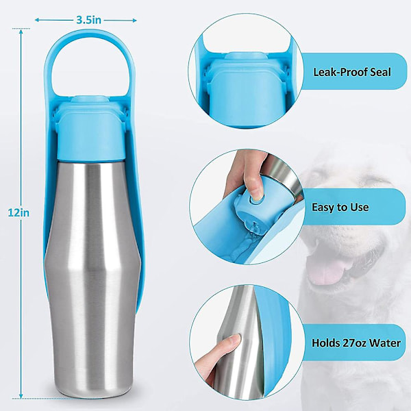 Hund Vattenflaska Utomhus Resa Rostfritt Stål Vattenkopp Portabel Drickskanna ST (BPA-fri, Dark Green