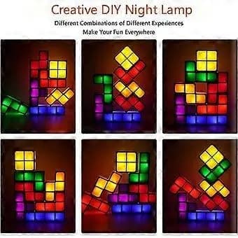 Stablebar nattlampe for barn, puslespill-sensor USB-bordlampe, DIY Tangram puslespillkube-lampe (tilfeldig form)