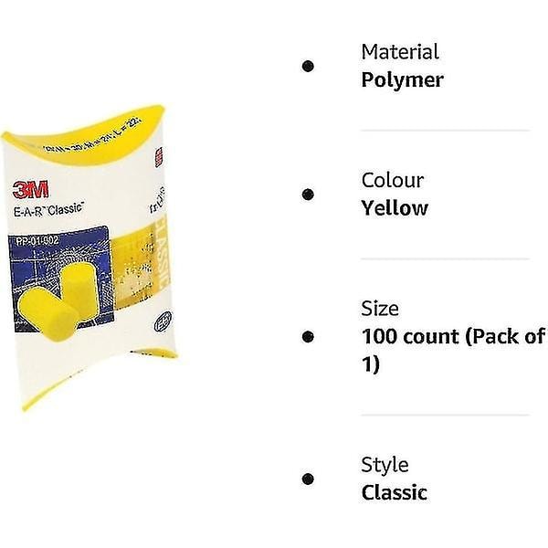 3m Ørepropper Classic, 50 par pakket i par, Gul, Snr = 28db, Hørselvern 2024ws