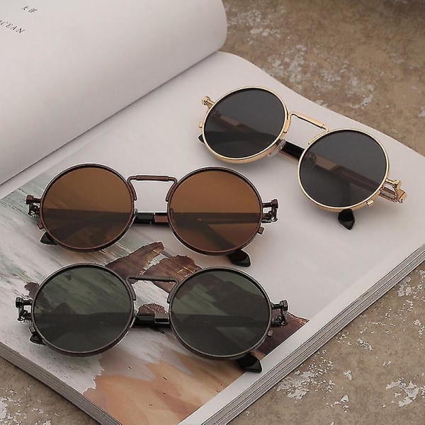 Vintage Punk-stil Solglasögon Män Retro Runda Metallram Kvinnor Solglasögon Mode Ögonkläder Gafas Sol Mujer Uv400 C4 Other