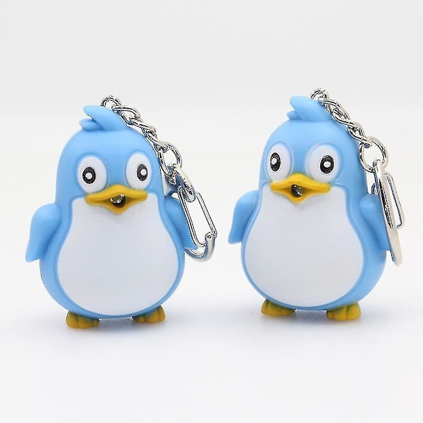 2 st Penguin Nyckelring LED-belysning med ljud Hänge Handväska Charm Present (blå) blue