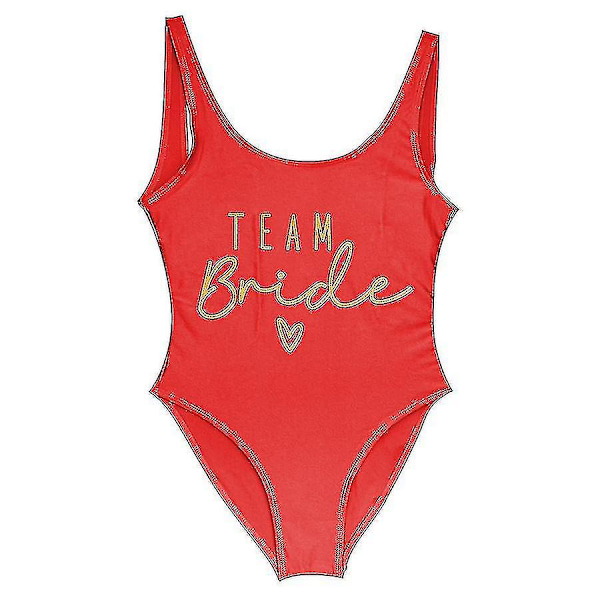 S-3xl Guldtryck Team Bride En-delad Baddräkt Squad Kvinnor Badkläder Möhippa Fest Baddräkt Sommar Strandkläder Baddräkt gold red L