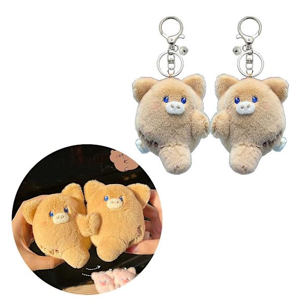 2 st Magnetiska Svin Par Keychain Klibbiga Ansikten Svinberlocker Khaki