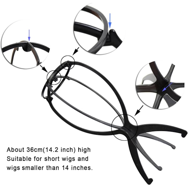 2 Stycken 36 cm Perukställ Portabelt Rese-perukhuvudställ Perukdisplayställ för Kvinnor (Svart)