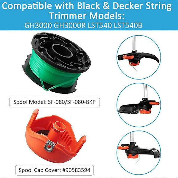 1 Spolkåpa + 3 Ersättningsspolar för Black &amp; Decker GH3000 / GH3000R / LST540 / LST540B L 1 Spool Cap + 1 Replacement Sp