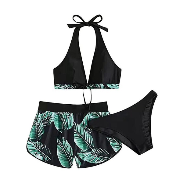 Damer Damer Blomstermønstret Halter Hals Kit Badetøj Badetøj Shorts Thong Svøm Strand Sæt Green L