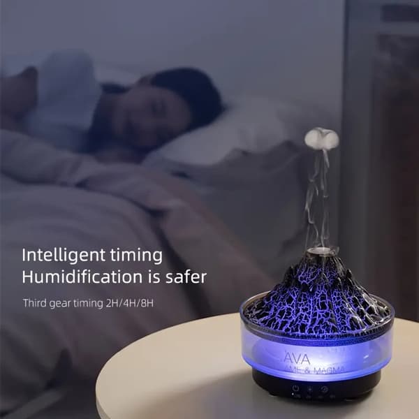 1 Vulkan Aroma Diffuser – med fargegradientlys, manet-tåke og ultralydfukting