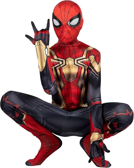 Spider-Man ungdoms heldragt - Elastisk med skjult lynlås og håndledsslidser (100CM)