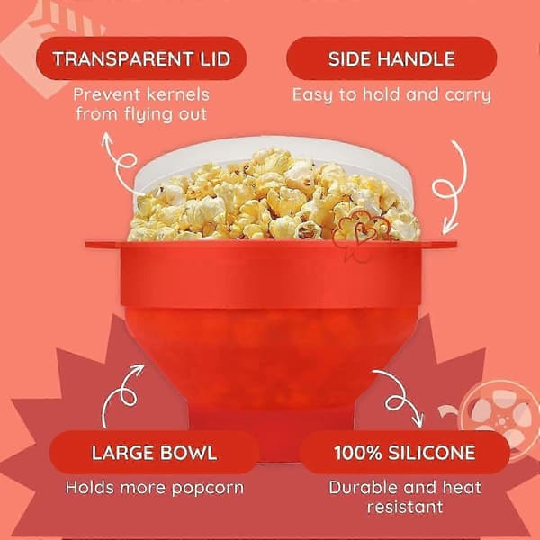 Popcornskål Silikone Mikroskål til Popcorn - Sammenklappelig rød