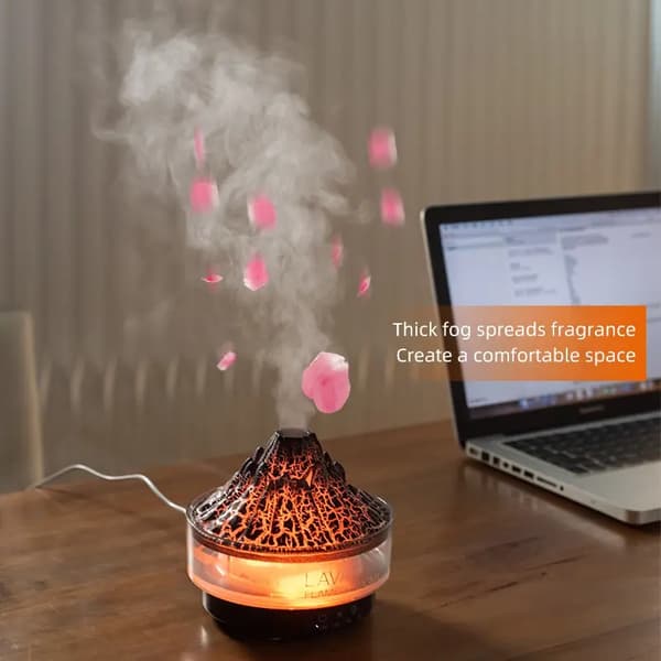 1 Vulkan Aroma Diffuser – med fargegradientlys, manet-tåke og ultralydfukting