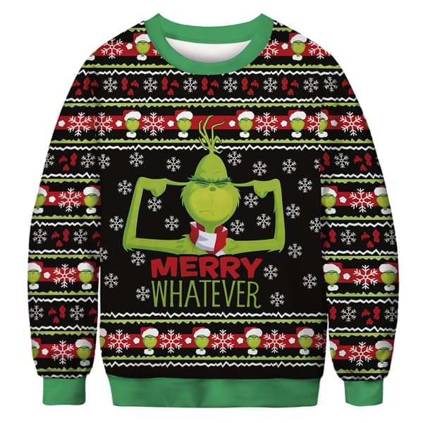 Grinch Jul Ful Tröja - \"Merry Whatever\" 3D-tryckt Tröja .01-XL