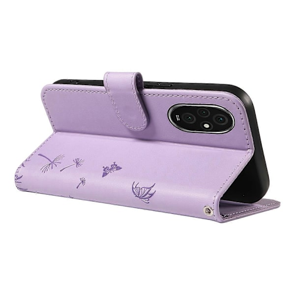 For Honor 200 5G Lærveske Lommebok Telefondeksel Løvetannmønster - Lilla Rose Gold