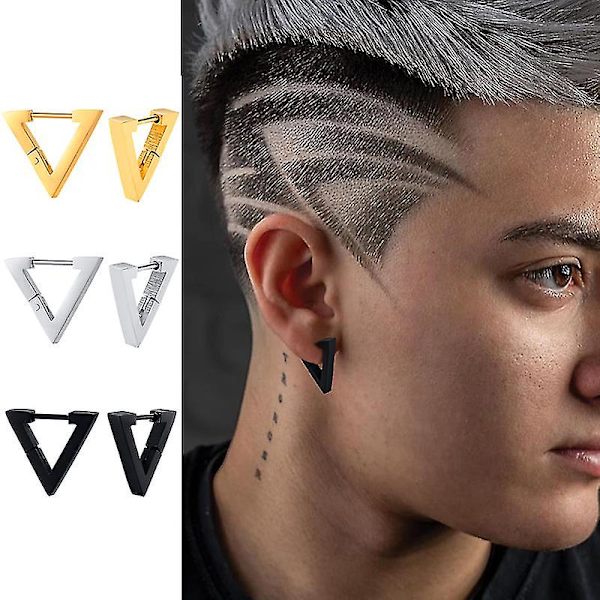 Triangle Hoop Øreringe, Geometriske Huggie Hoops Øreringe, Hjerte Pentagram Herre Hoop Ørering, Rustfrit Stål Simple Herre Ørering. Single21