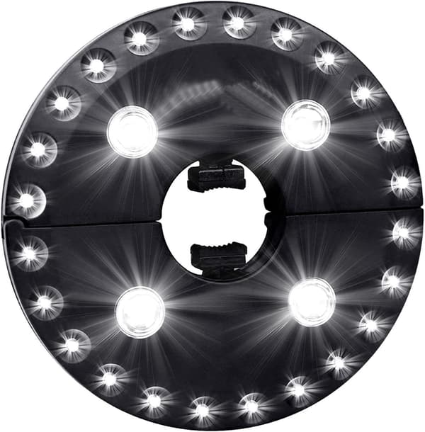 Bærbar lampe til parasol og telt