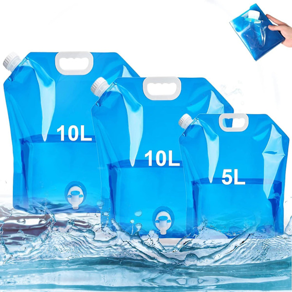 Hopfällbar vattenflaska med kran 2 x 10L + 1 x 5L Bärbar dricksvattenflaska BPA-fri hopfällbar vattenflaska för camping BBQ Picknick Utomhus