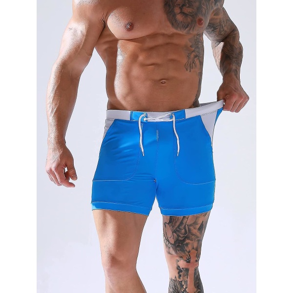 Badbyxor för män, sportboxershorts, badkläder med avtagbar dyna, justerbar dragsko, badbyxor med snabbfrisättning, klassiska badbyxor med tryck, strandshorts B-blue 3XL