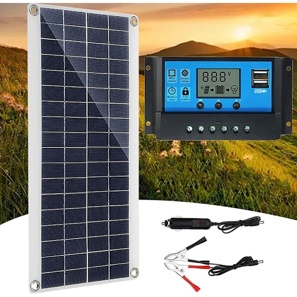 300W 12V solcellepanel, solcellepanel-sæt, batterioplader-sæt med 60A solcelleladeregulator til RV, yacht, udendørs, have, belysning