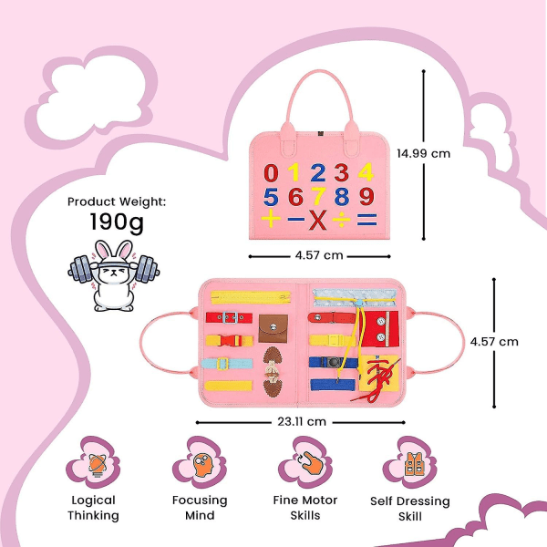 Sinnesleksaker för småbarn - Viktig aktivitetstavla i rosa - Måste ha för förskoleklassens inlärningsresurser - Babyreseleksak | Perfekt pedagogisk aktivitet Pink