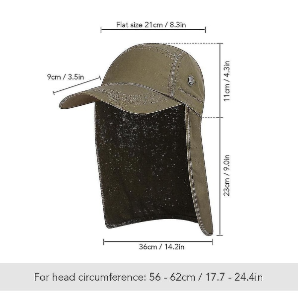 Men UPF 50+ Sun Cap Wide Brim Fishing Sun Cap Hat with Neck Flap