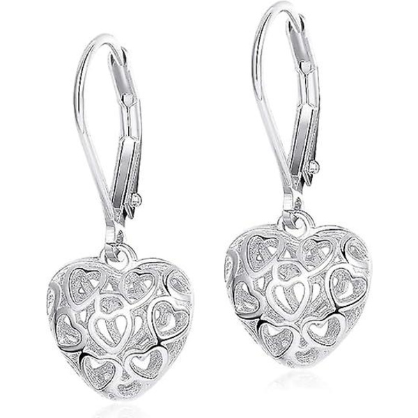 Hjärtformade örhängen i S925 sterlingsilver - ihåliga örhängen med hävarmslås för kvinnor och flickor
