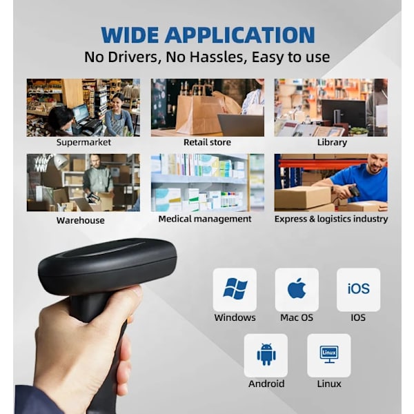 Streckodelæser 1D Laser Bluetooth 2D Streckodelæser Ekspreslogistik Kablet Scanner